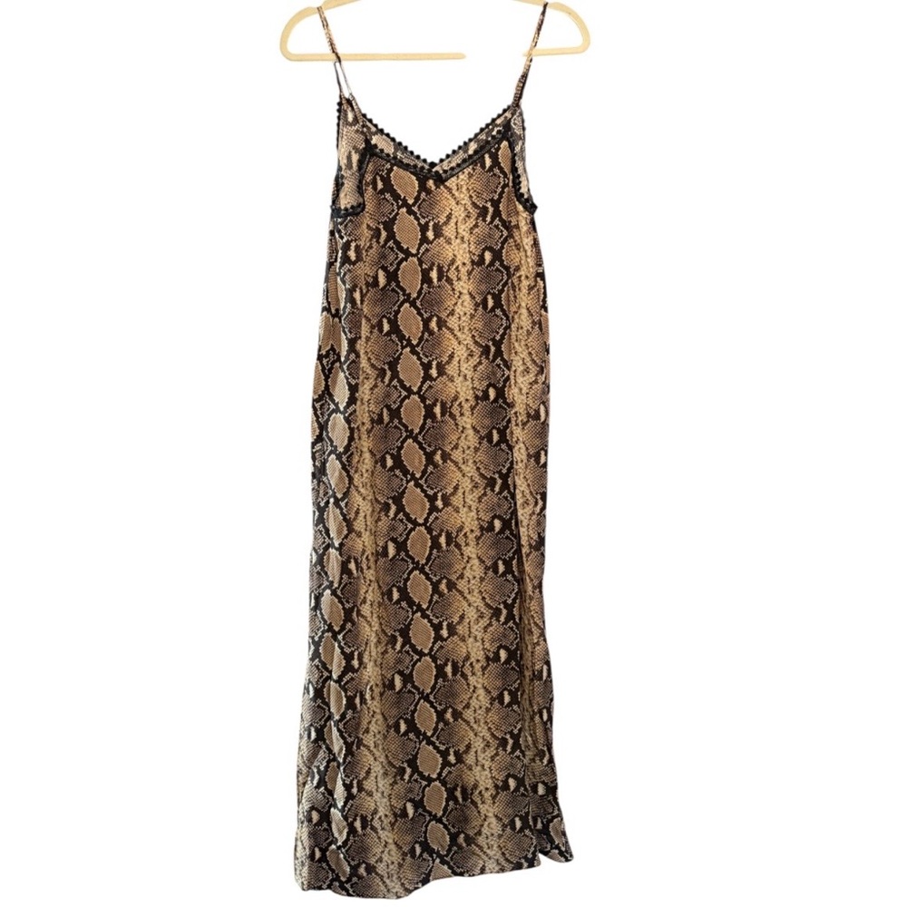 The Kooples 100% Silk Snake Print Slip  Midi Dress Lace Trim NWT - Picture 4 of 7